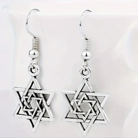 Stacked Hexagram / Star of David Dangle Earrings  silvery or golden   <Fashion> - Picture 8 of 8
